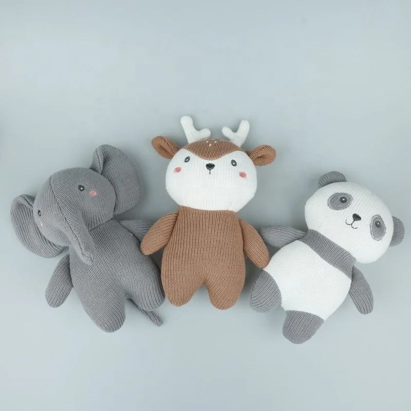 New style cute knitting panda teddy bear bunny elephant deer stuffed animal doll comfort plush toy