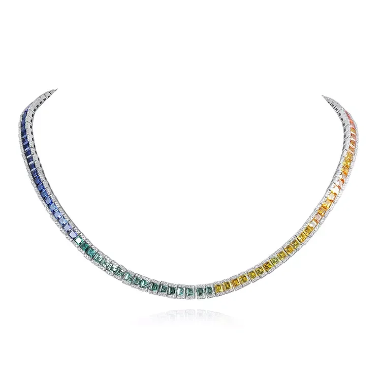 Charm Tennis Necklace Rainbow Necklaces 925 Sterling Silver Link Chain Fine Jewelry for Christmas Gift Idea Affordable Price