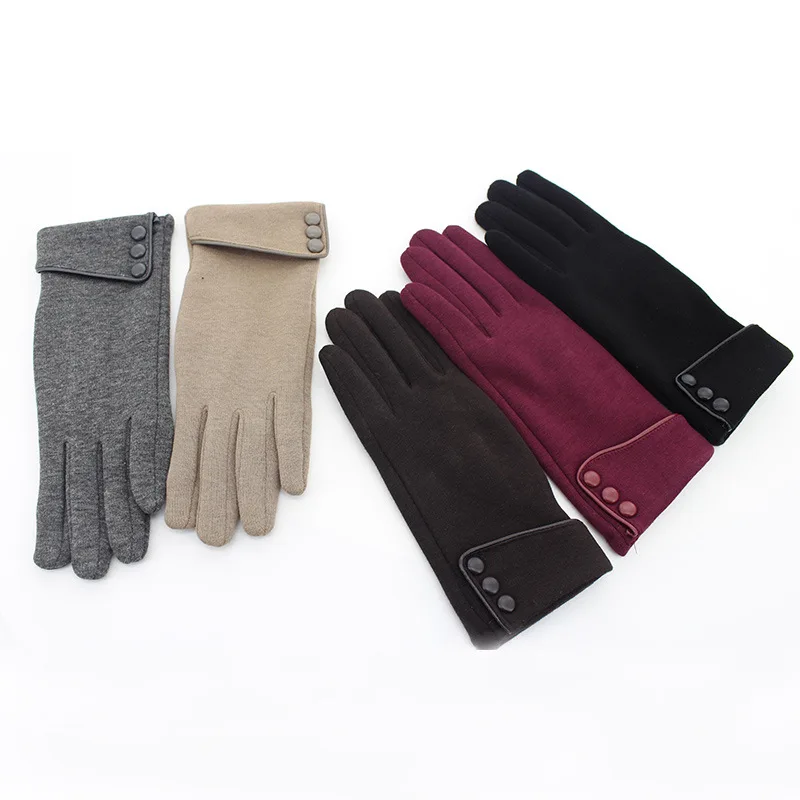 Faux Suede Glove with Button decoration on the cuff