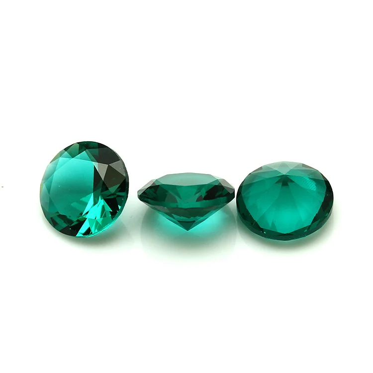 10MM China Factory Round Diamond Faceted Machine Cut Synthetic Green/Emerald Glass Stone Loose Gemstones Wholesale