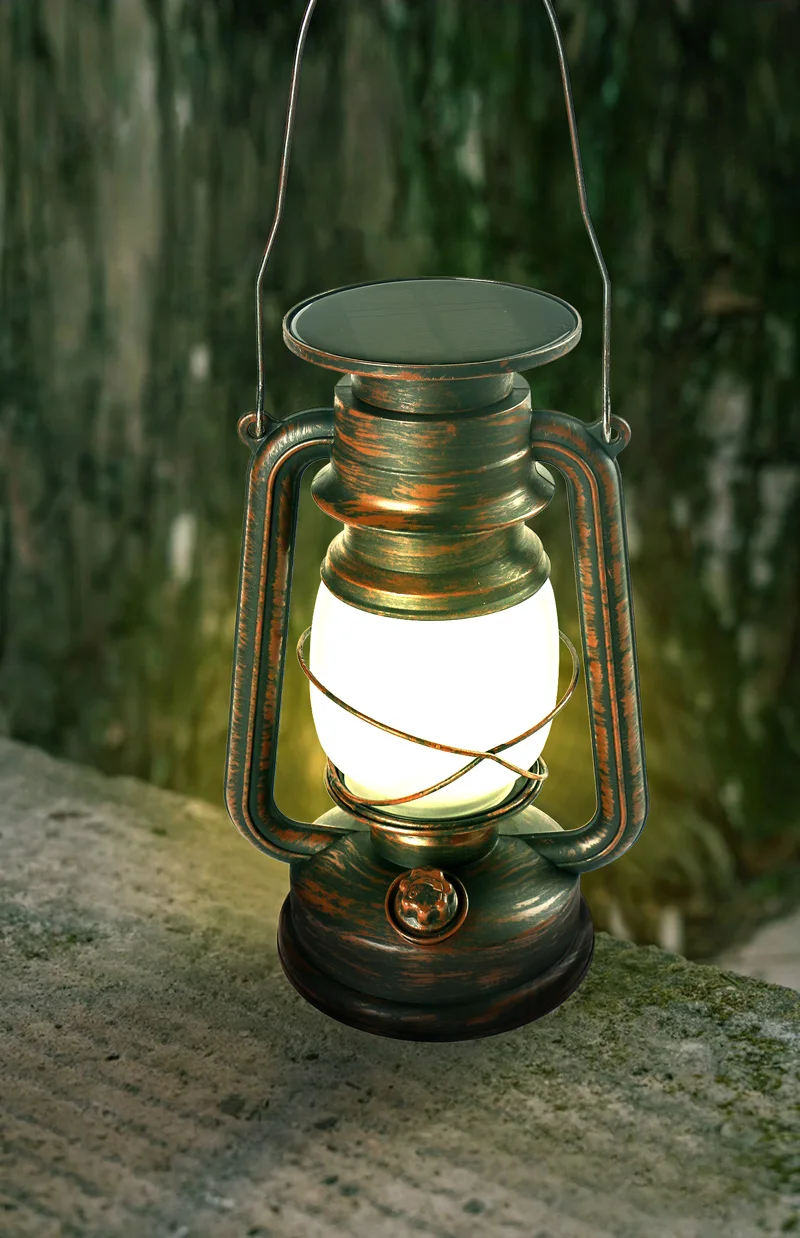 Vintage Outdoor Solar LED Camping Lantern 2 Modes Retro Style Hanging COB Bulb ABS/PC Body White Red Green Colors Garden Use