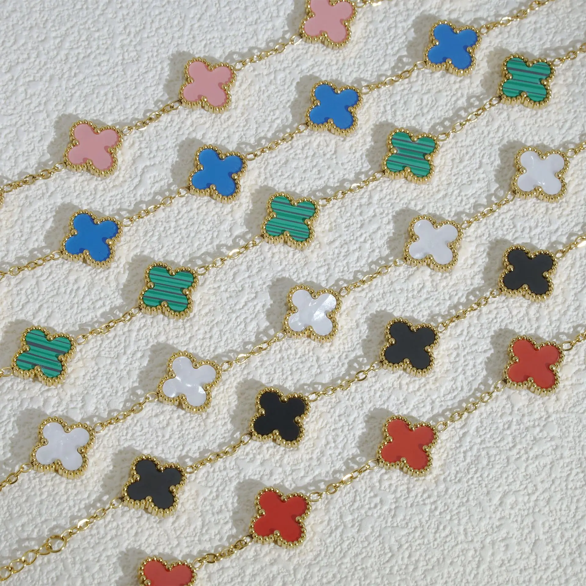 Classic 13mm Double Side Four Leaf Clover Flower Chain Bracelets Stainless Steel 18K Gold Silver 4 Clover Bracelet