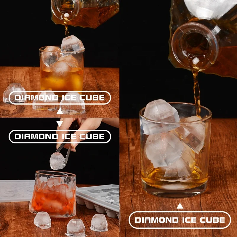 DUMO Hot Selling Handmade Whisky Beer Moulds 15-24-40 Cavity Diamond Silicone Ice Cube Tray Mold