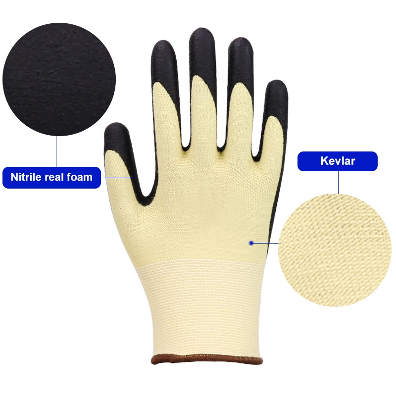 Factory wholesale Kevlar Latin nitrile layer gloves, black genuine foam work gloves, safety construction gloves