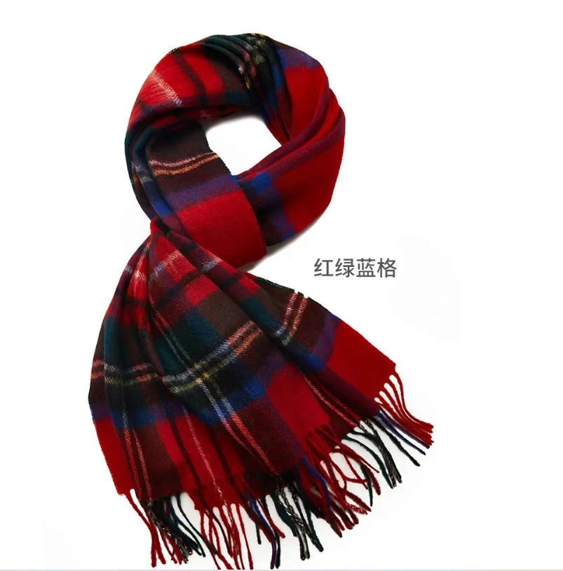 Custom Blue Plaid Winter Merino 100% Wool Scarf for Women Check Shawl Ethnic Wool Scarves