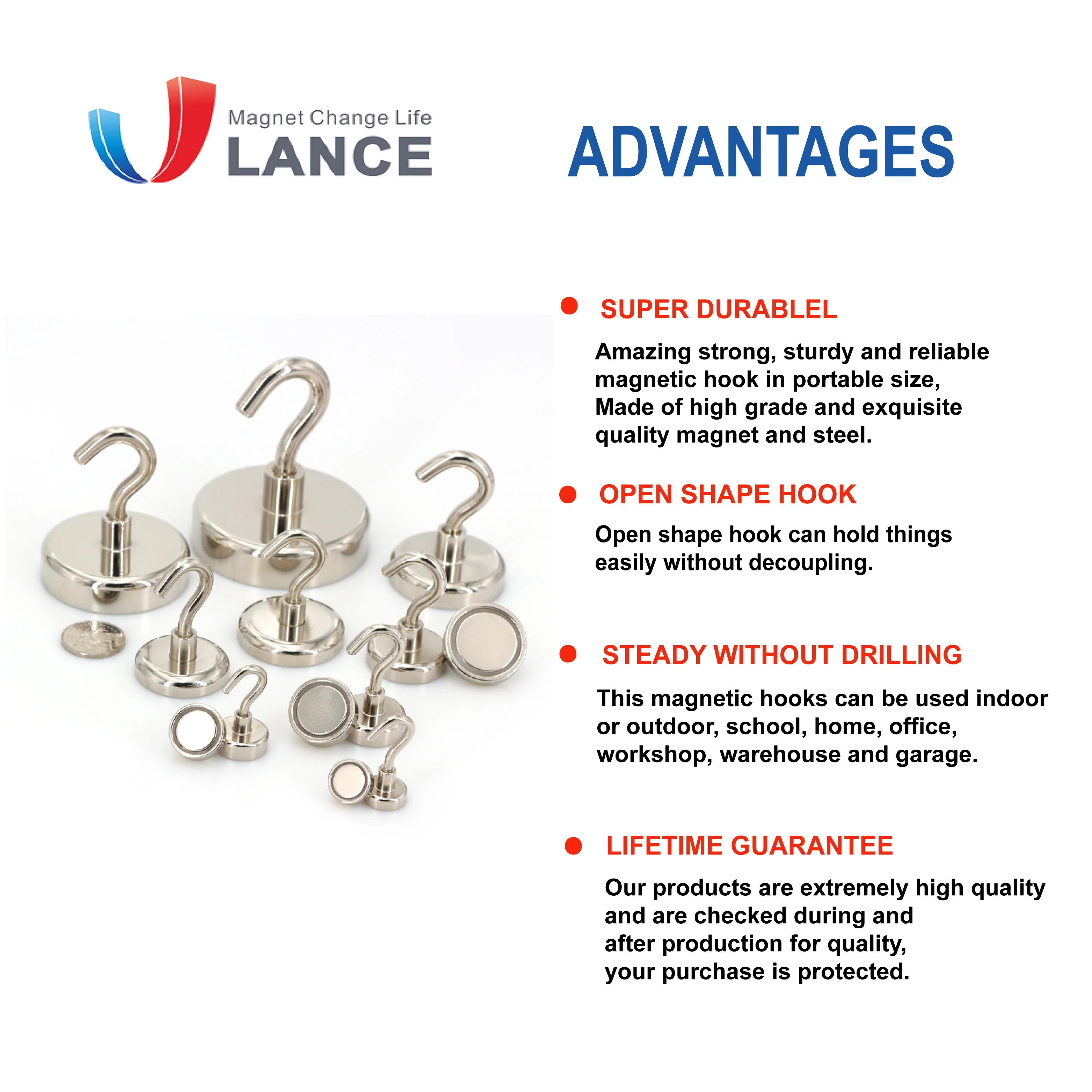 Durability high quality round base Neodymium Magnet open Hook Magnetic Hook Magnet