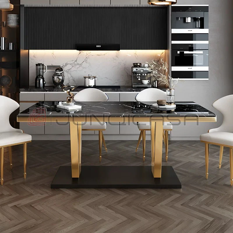 Luxury Style Big Rectangle/Round Dining Table Set 6 Seater Exotic Dark Black Wood Marble Top