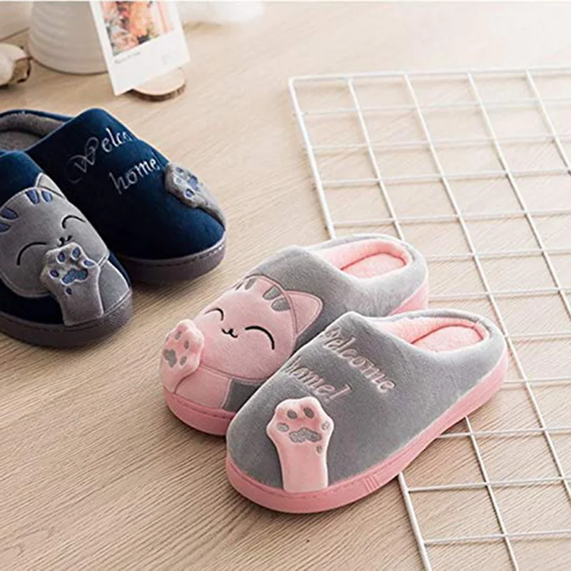 
Women Indoor Winter Slippers Unisex House Slippers Lucky Cat Soft Slip On Slippers Fluffy Fur Warm Shoes Buty Damskie 