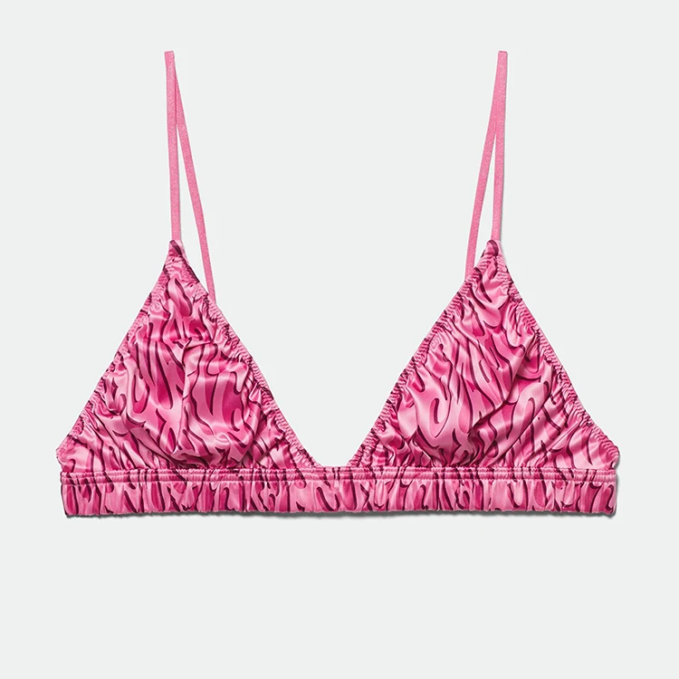 Custom Sexy Breathable Pink Leopard Print Plus Size Spandex Wire Free Push Up Top Bra For Women