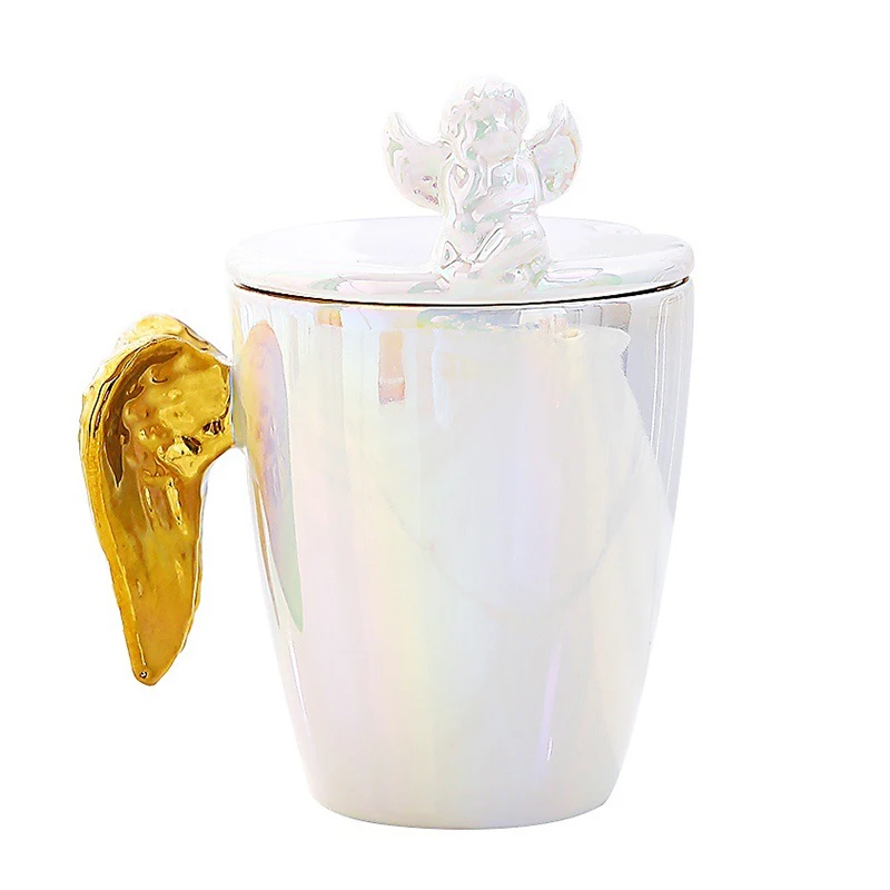 Creative Angel Ceramic Mug With Lid Mug Coffee Cup Pearl Glaze Pearl Ceramic Mug Gift