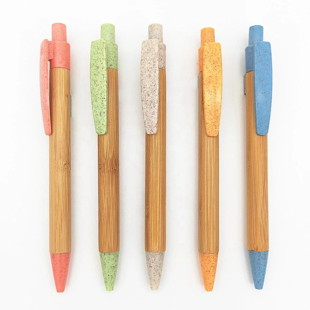 Custom LOGO printed recycled eco pen gift promotion friendly bamboo ballpoint pens promo