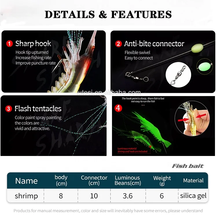 fishing lure Built-in Hook luminous Bait Shrimp kit Noctilucent Shrimp winter fishing fishing sea lure