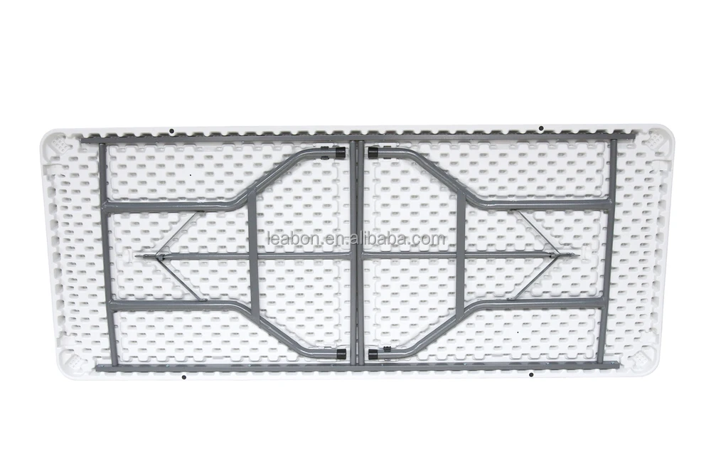 Rectangular portable folding plastic table for indoor and outdoor uses