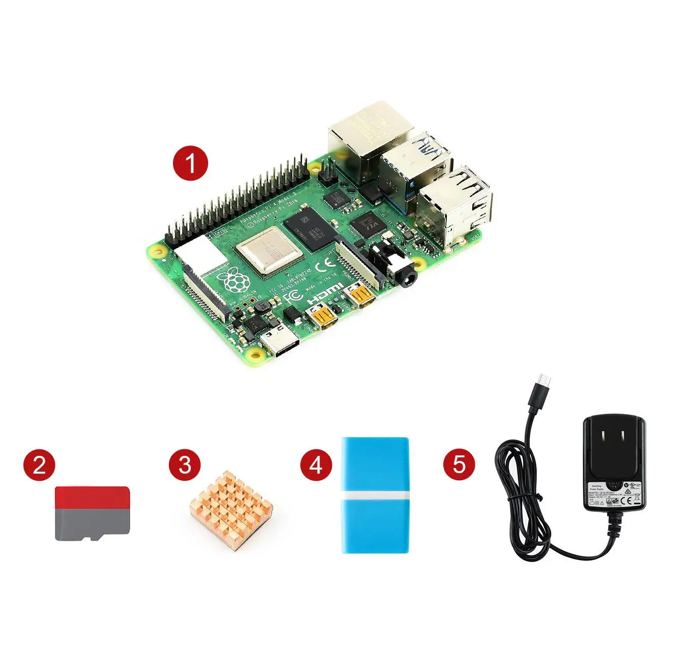 Waveshare Raspberry Pi 4 Model B Starter Kit Essential Parts EU/UK/US Power Adapter 16GB Micro SD Card Included