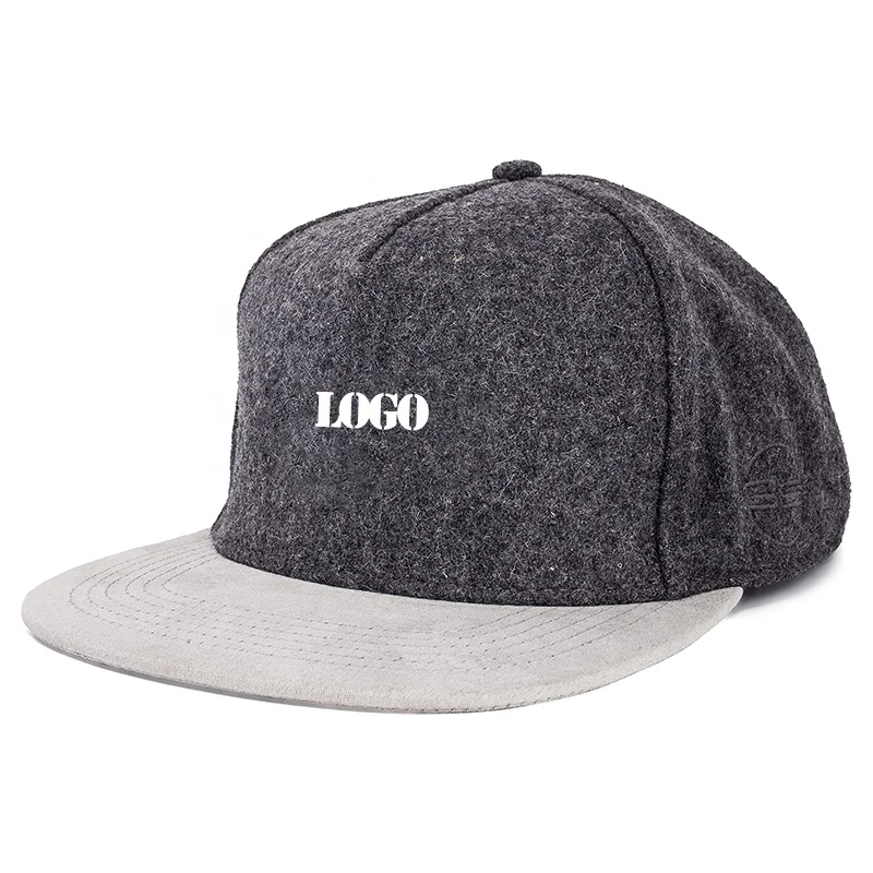 Wholesale Custom Leather Patch Logo 5 Panel Dad Hat High Quality  Woolen Sport Gorras Oem Men Trendy Baseball Cap