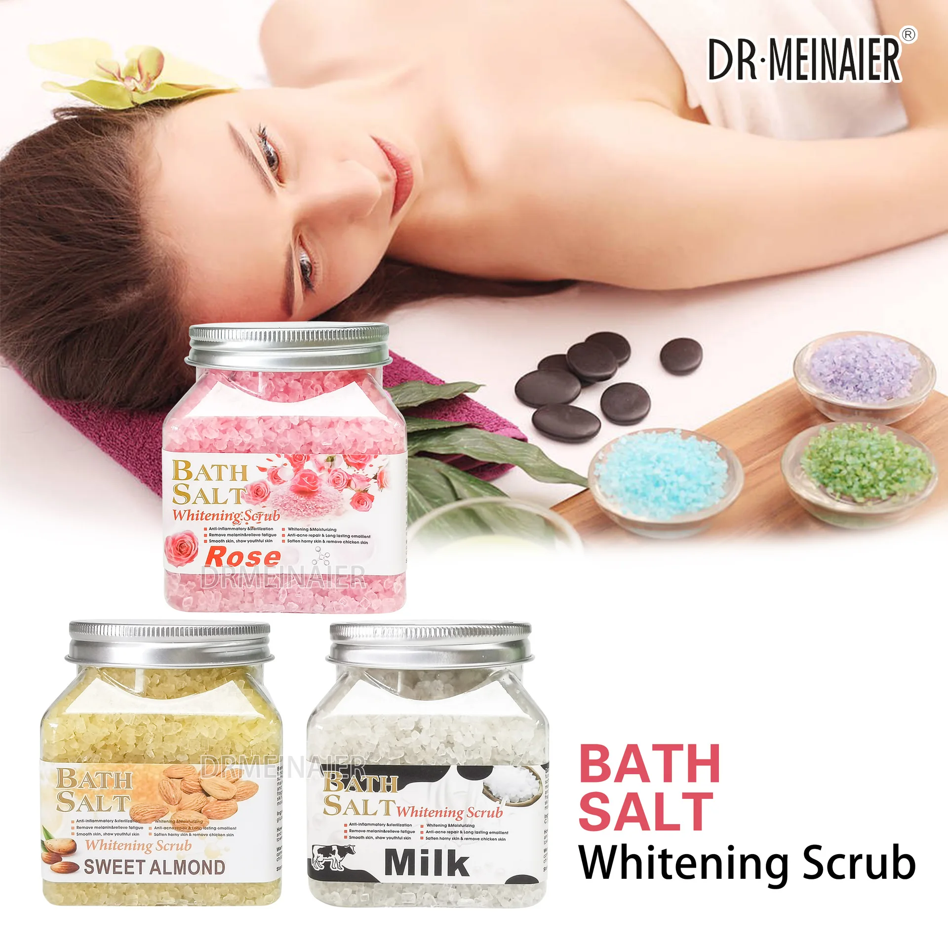 New Natural Organic Face Body Deep Cleaning Exfoliating Bath Salt Scrub Cream Bath Salt For Skin, Whitening Brightening Scrub