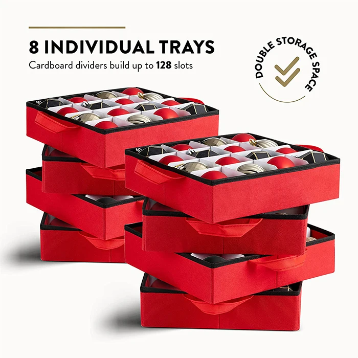 Christmas Ornaments Ball Storage Box  Fit up 128 Ball Foldable Christmas Storage Box With Removable Trays