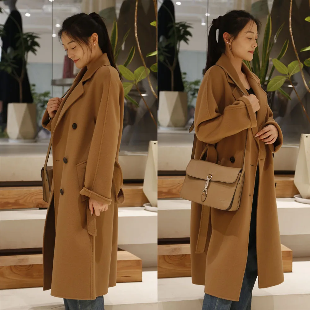 Colorful Belted Luxury Exquisite Hand Made Long Oversize Popular Trend Classic Warm Thick Wool Custom Long Wool Cashmere Coats