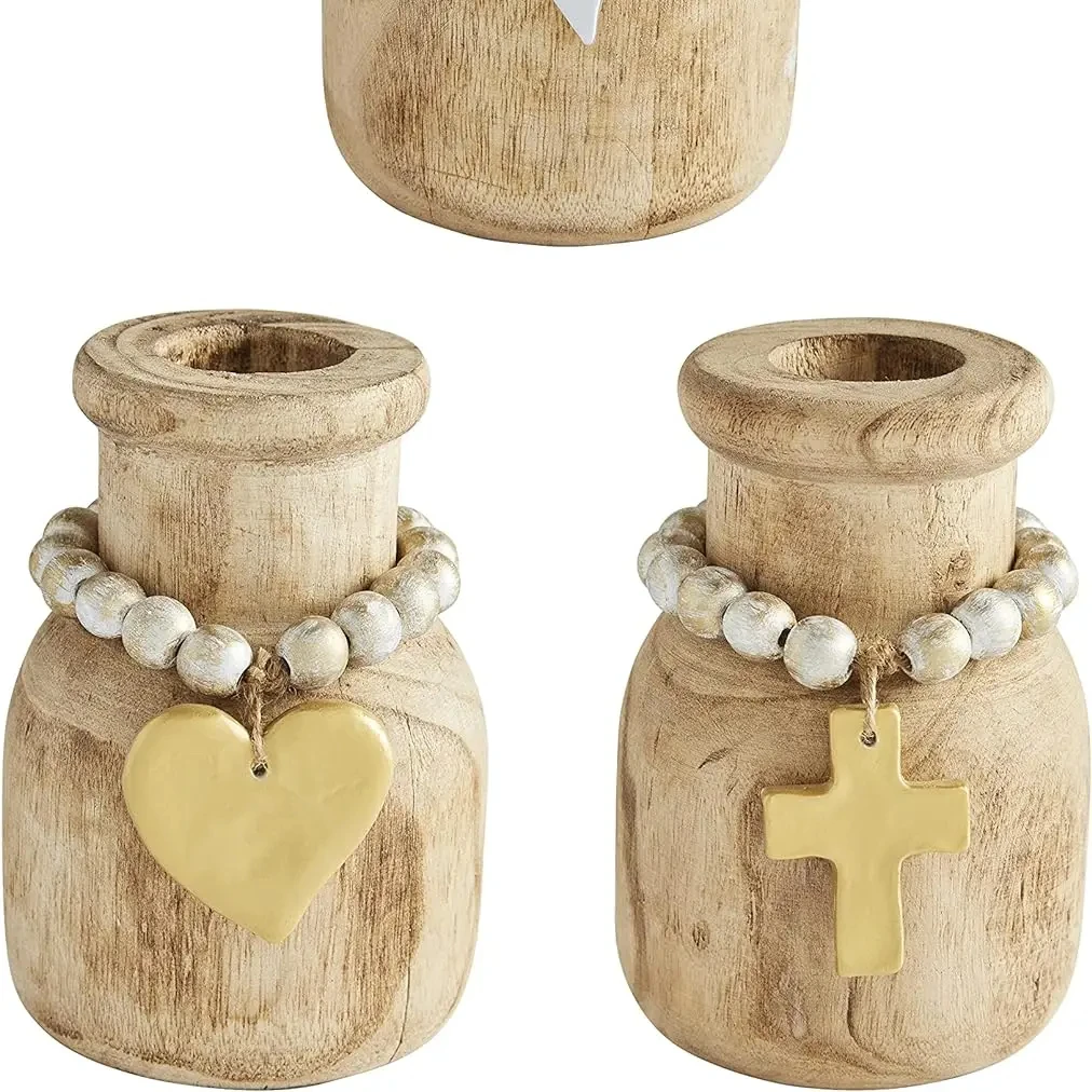 Wooden beaded pendant flower bud vase