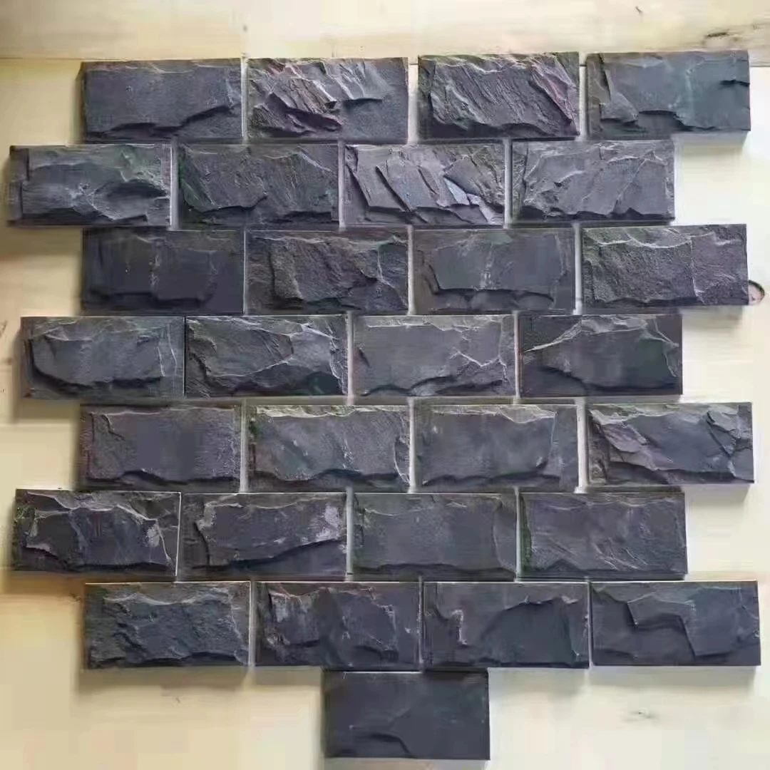 cut to size customized mushroom surface background wall cladding natural black slate culture stone