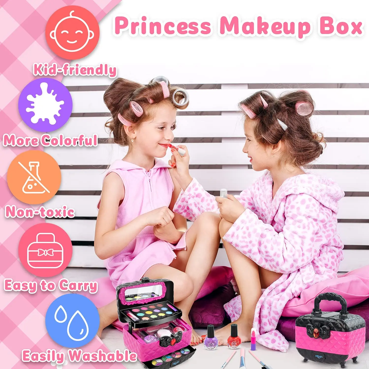 41 Pcs Kids Makeup Toy Kit for Girls, Washable Makeup Set Toy with Real Cosmetic Case for Little Girl, Pretend Play Makeup