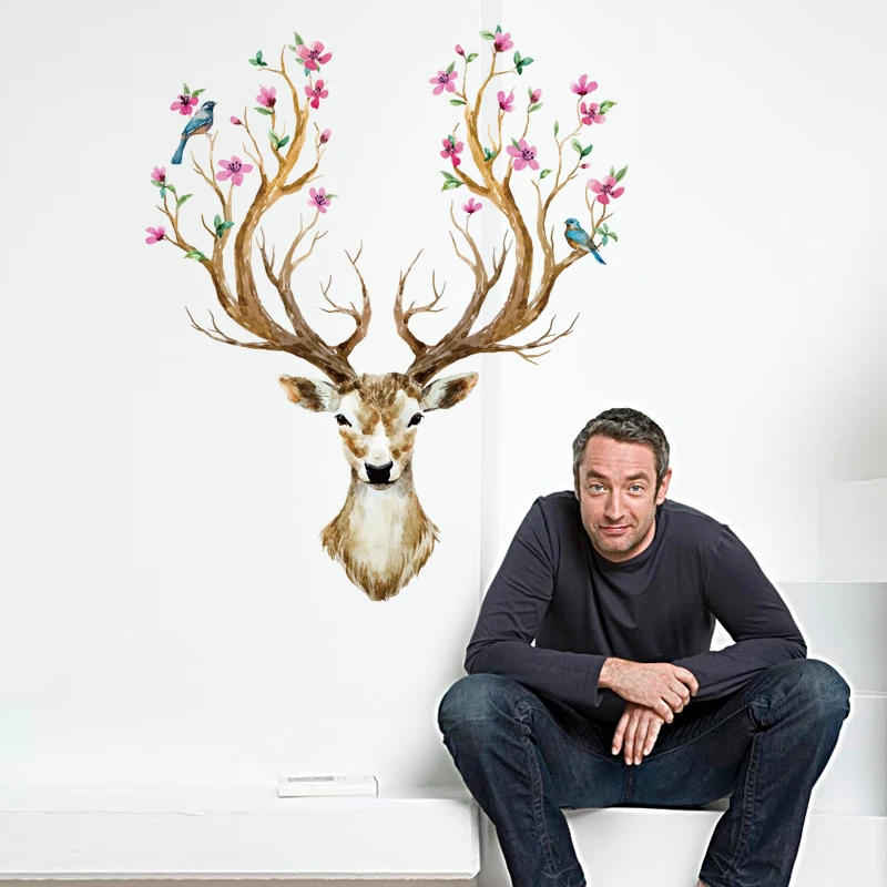 
SK9003 Deer Horn Wall Decal Decoration Sika Deer Clear Vinyl Sticker 