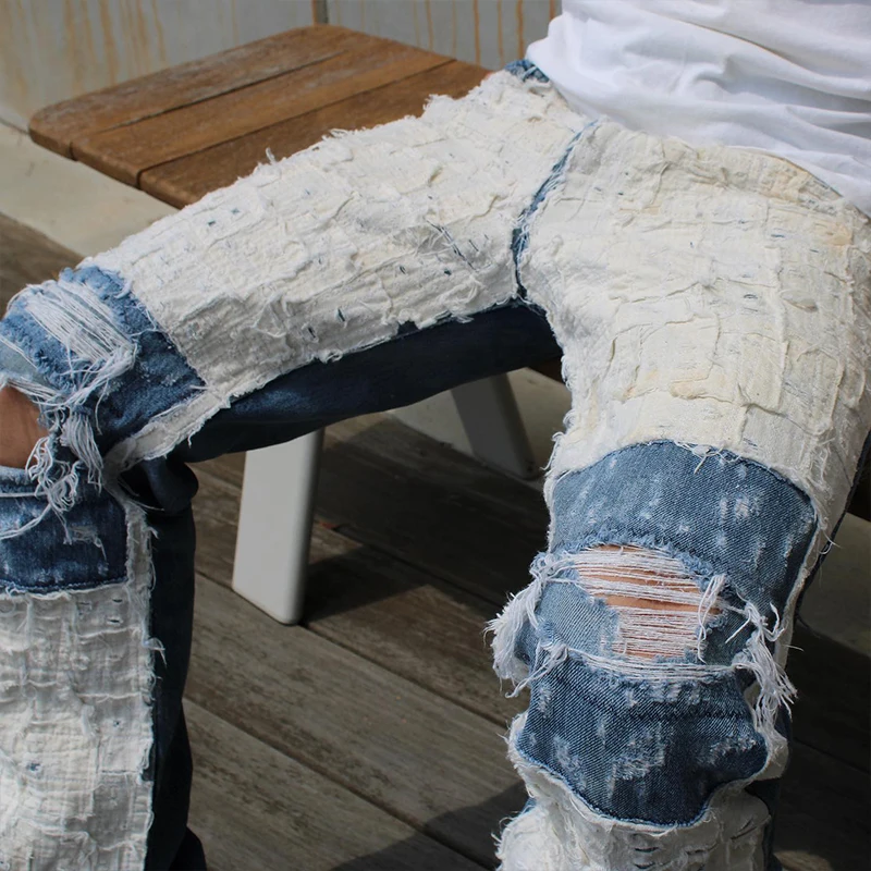 DiZNEW Jeans Pants Custom designer Plus size white ripped bootcut jeans for men size 32