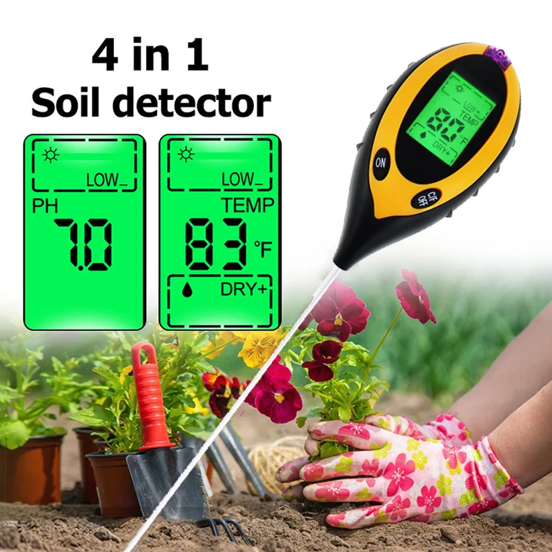 4-in-1 soil moisture meter digital plant temperature/moisture/ph/sunlight intensity backlight lcd display soil test meter