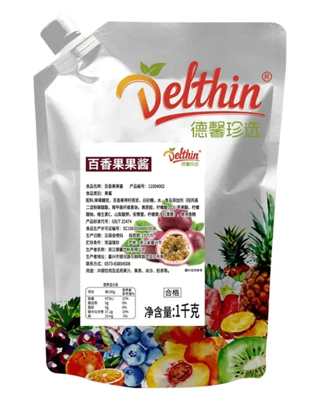Delthin Wholesale 12 Flavors Passion Fruit Jam  Puree Jam 1kg Fruit Pulp Puree Baked Milk Tea Shop Bread Jam