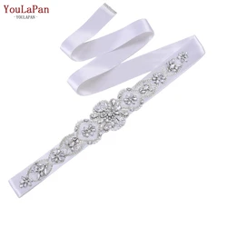 YouLaPan S433 European and American Popular Wedding Belt Silver Rhinestone Crystal Applique Waist Decoration Bridal Ribbon Belt