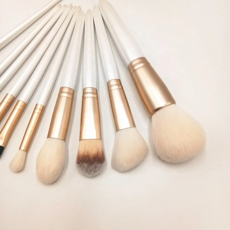 Make Up Brush Beauty Tools Kit Custom Brand 10pc Gold and Pearl White Professional Makeup Brush Set