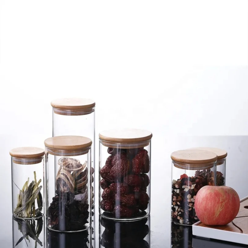 Kitchen Food Grade Transparent Small Spice Borosilicate Glass Storage Tank, Used For Coffee Beans, Candy, Nuts, Vanilla