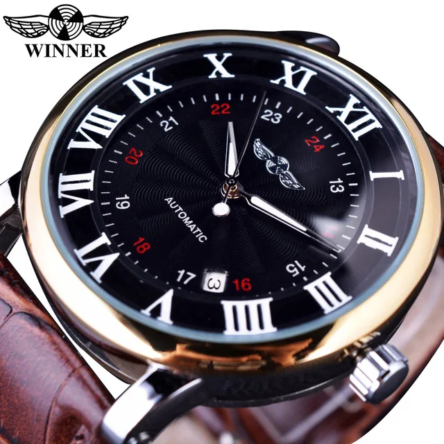 Wholesale Winner Watch Fashion Business Dress Men Watch Top Brand Luxury Leather Stainless Steel Automatic Watch