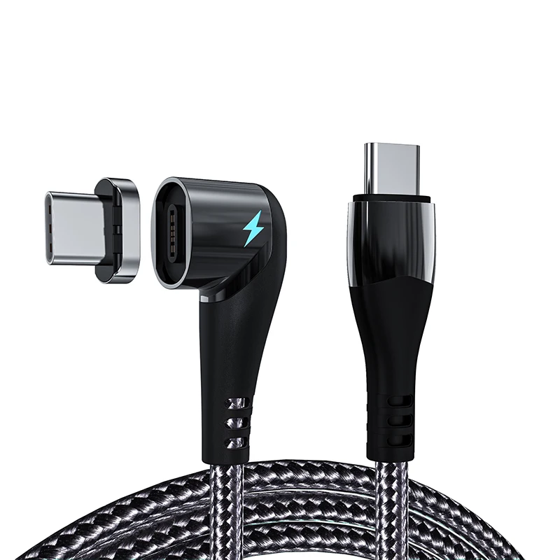GM2B Dual Type C Charger Elbow Nylon Magnetic Adapter USB C Fast Charging Data Cable PD 100W 20V 5A 480mbps 90 Degree Standard