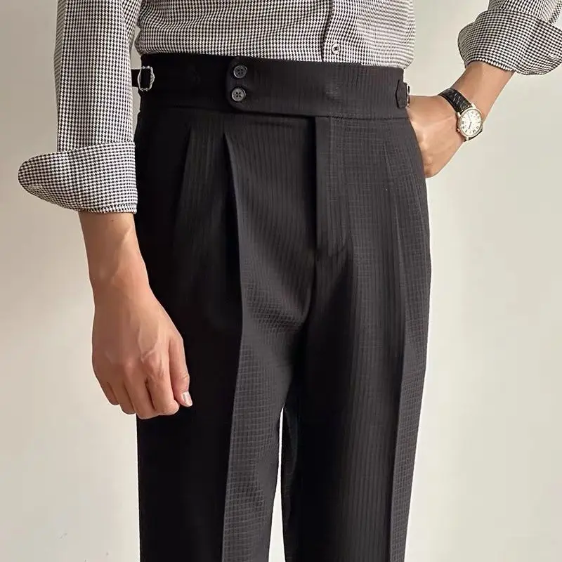 MCP055 Italian Style Mens Naples Trousers High Waist Side Buckle Pant Fitness Double Pleated Mens Business formal Pants