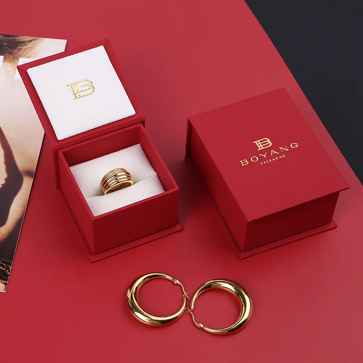 Boyang Custom Logo Printed Red Flip Paper Jewelry Earring Necklace Packaging Box