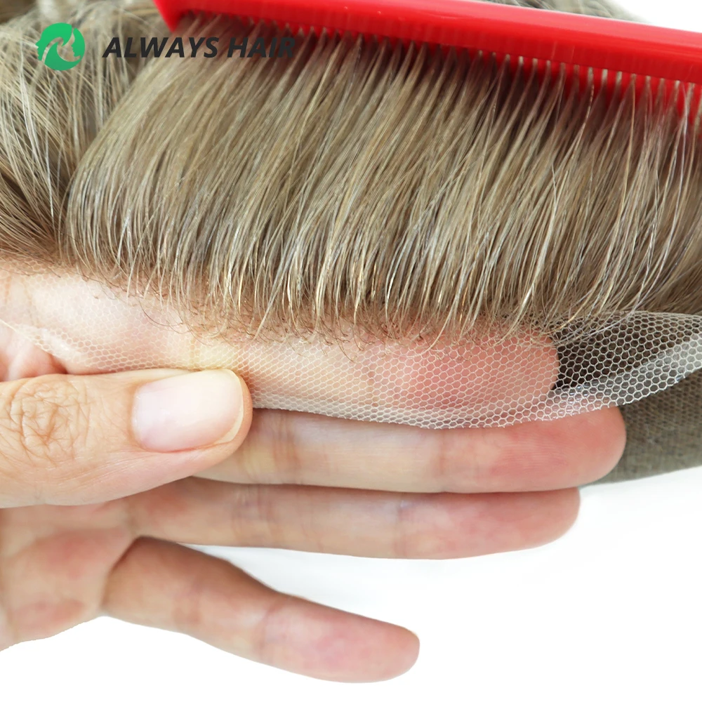 Air Lace - Super Breathable Swiss Lace Hair System All Bleached Knotted Hair Prosthesis for Men All Swiss Lace Human Hair Toupee
