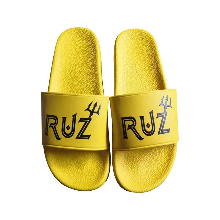 Manufacturer directly unisex black designer slides with printed logo slides slipper for man sublimated beach slipper