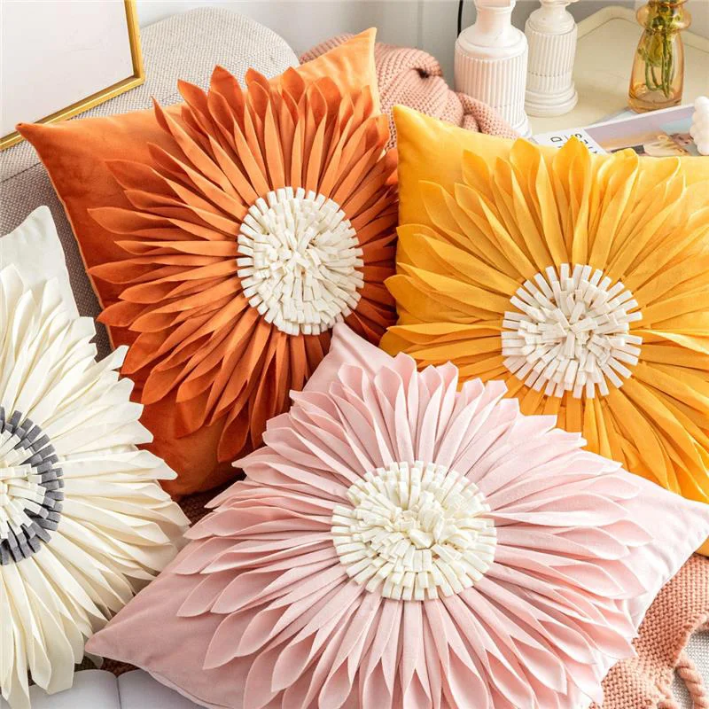 Velvet Handmade 3D Floral Throw Pillow Cover with Hidden Zipper for Couch Bed Living Room Home Decor