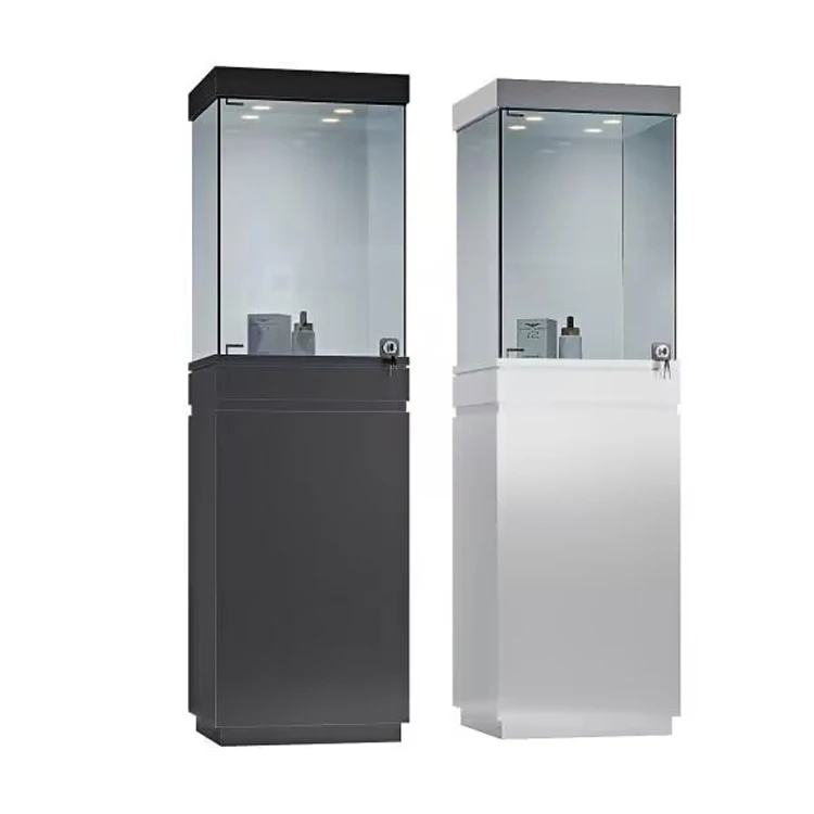 Custom jewelry glass display cases LED lighting pedestal Museum display cases
