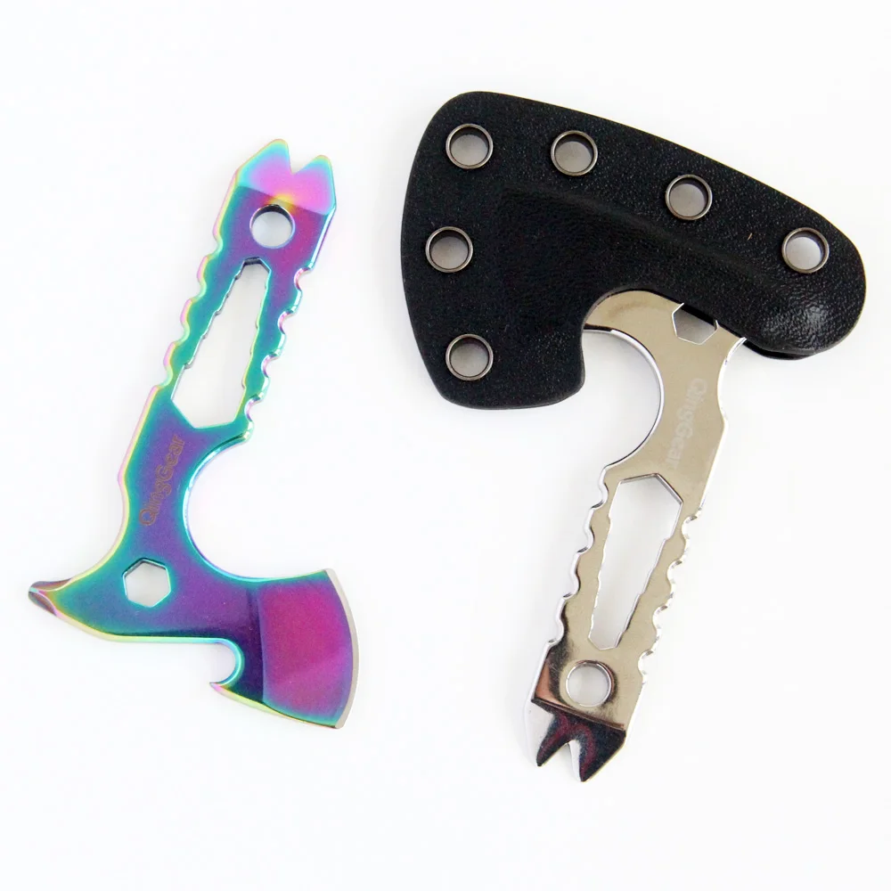 QingGear Neck Knife Ax Hatchet Nail Puller Mini Prybar Screwdriver Bottle Opener EDC With Kydex Sheath
