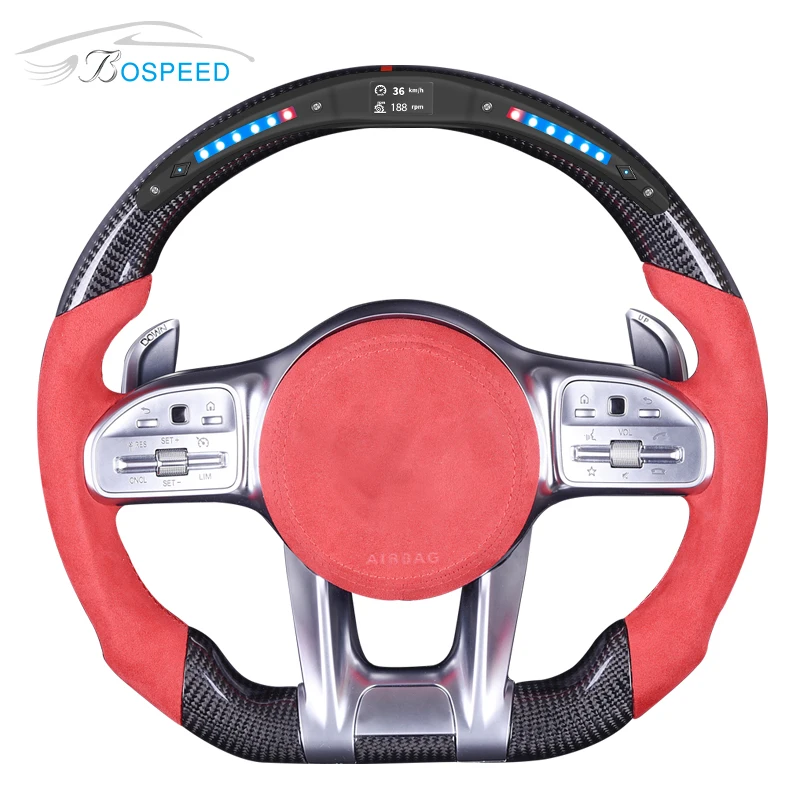 Black Carbon Fiber Steering Wheel LED display carbon fiber steering wheel for Benz AMG  E400 E450 GLC63 W211 (1600220030557)