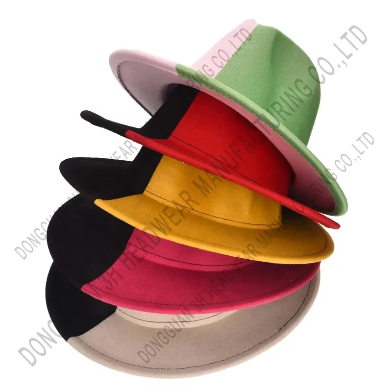 Wholesale Wide Brim Felt Jazz Hat with Hat Mounts Custom 2 Two Tone Fedora Hats for Women