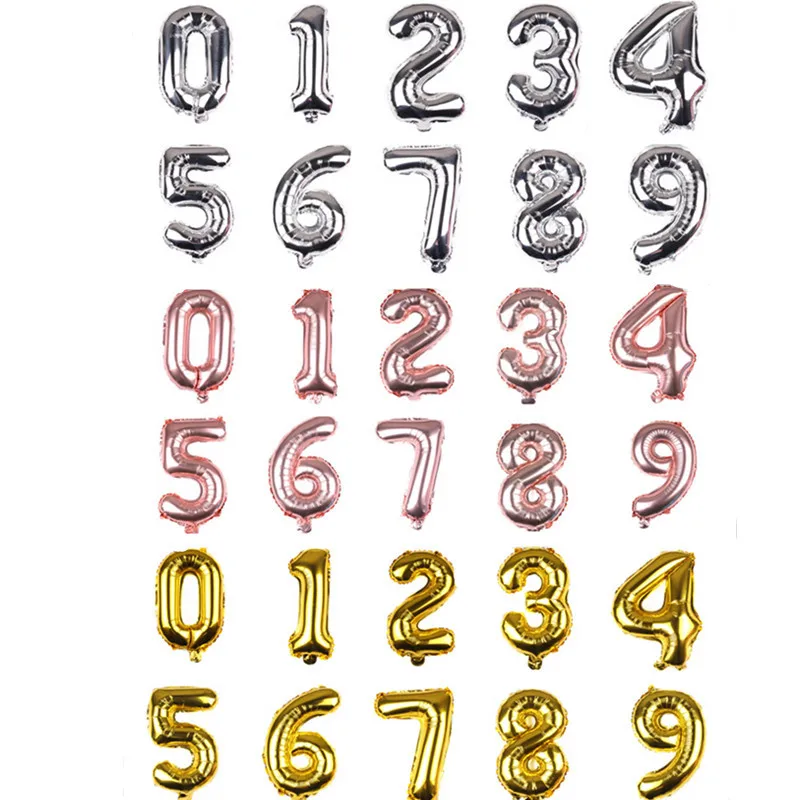 16' Number Balloons - Baby Shower Helium Foil Ballon Gold Silver Pink Blue Digit Birthday Party Wedding Balloon