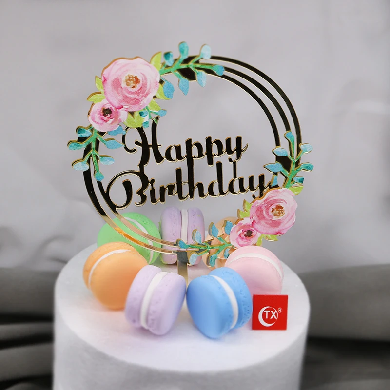 
TX New Products 3d Art Printing Happy Birthday Gorgeous Colorful Acrylic Cake Topper For Birthday Party Supplier 