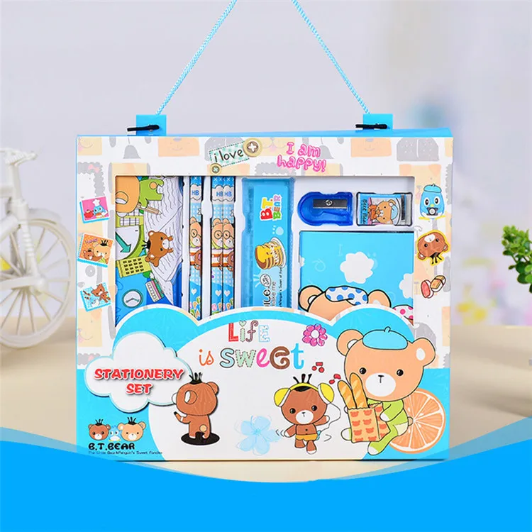 Cute School Stationery Supplies Kids School Students Notebook Eraser Ruler Pencil Sharpener Cartoon Stationery Gift Set
