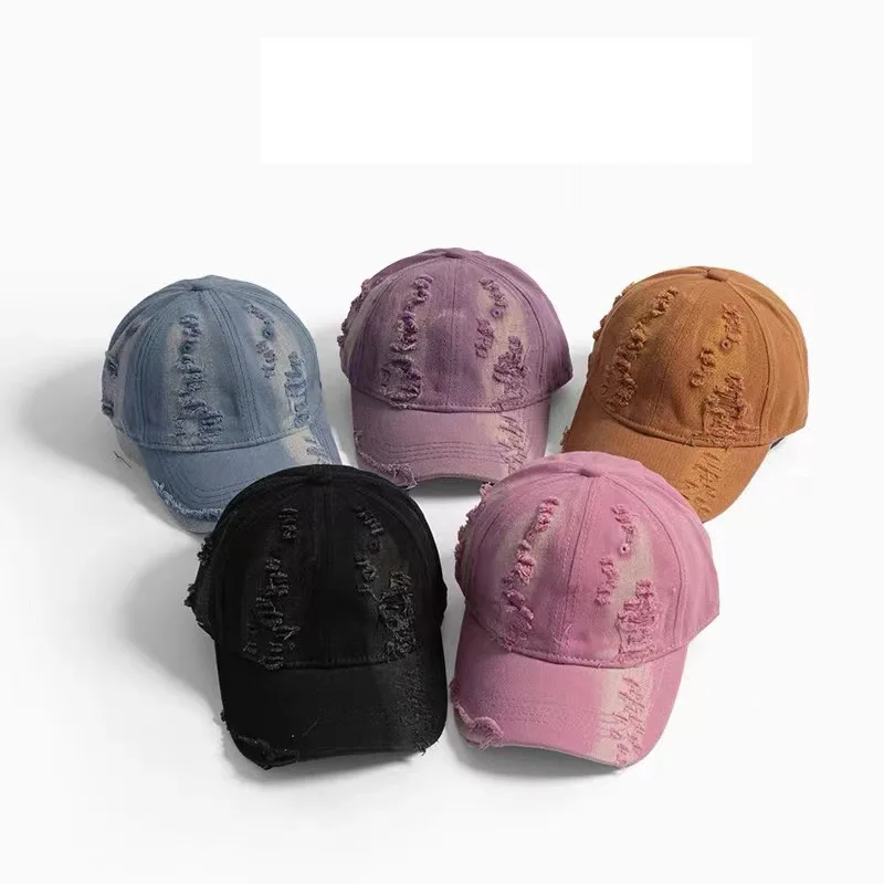 Custom Logo Distressed Rip Torn Washed Cotton Baseball Cap Adjustable For Unisex Fashion Trucker Hat Low Profile Ball Caps
