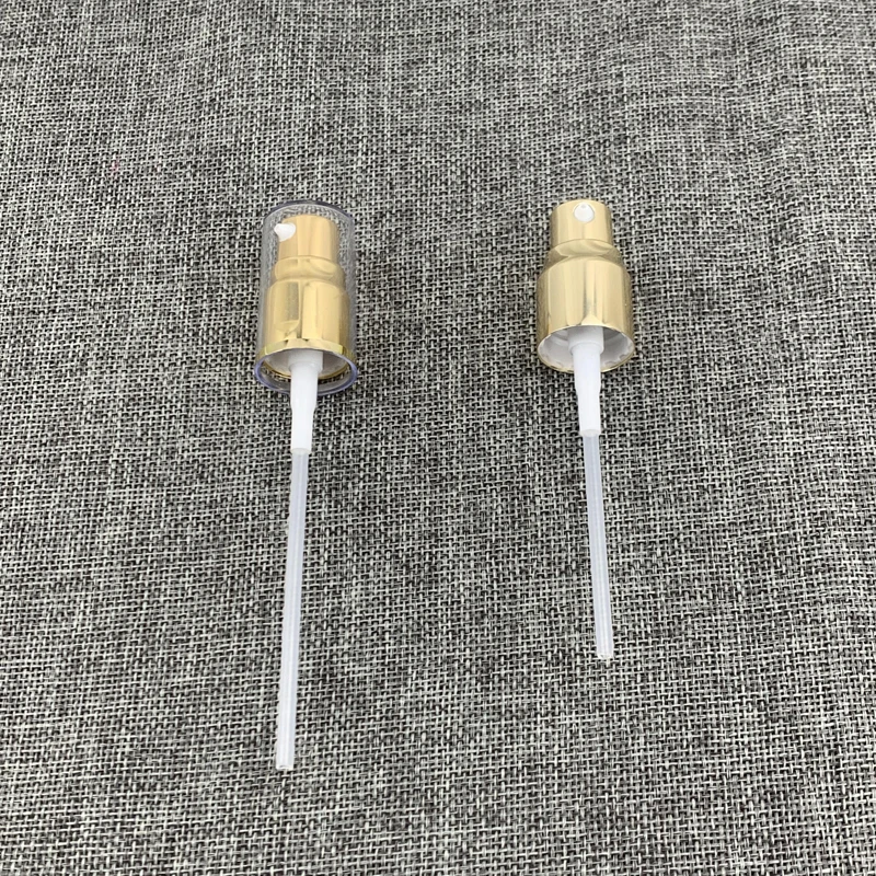 
GP408 factory stock hot sales 18/410 Arc shoulder collar aluminum shiny glossy rose gold serum pump dispenser with AS clear cap 