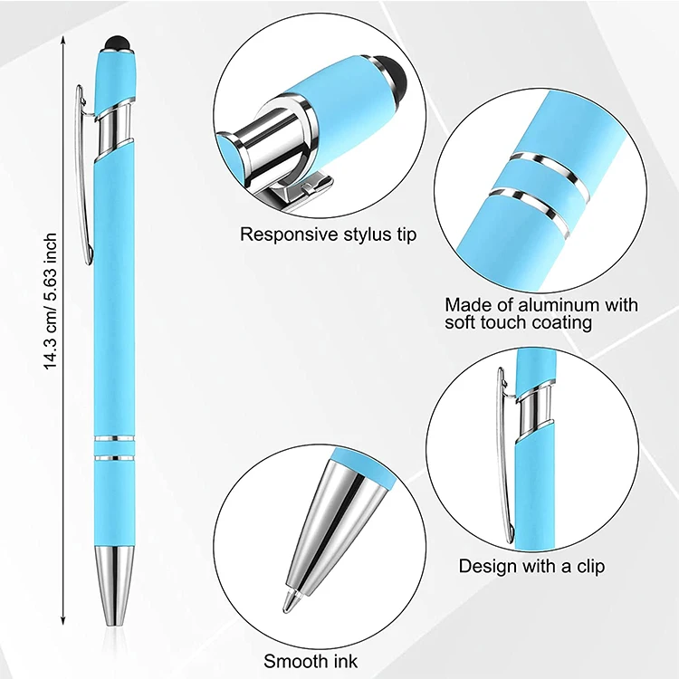 Wholesale New Soft Touch Screen Stylus  Metal Ball Pen With Engraved Custom Logo Multi Color 1.0 mm Writing Width For Gift