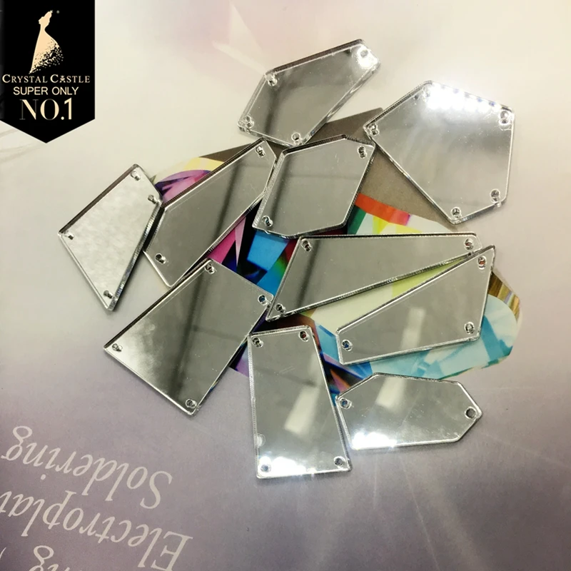 Crystal Castle Shiny Big Size Silver Color Sew on Flat back Acrylic Mirror Rhinestones For Clothing